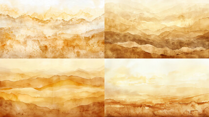 Watercolor gradient wash of a sandy desert, featuring dynamic browns and golds, seamless transitions, calming and expansive effect