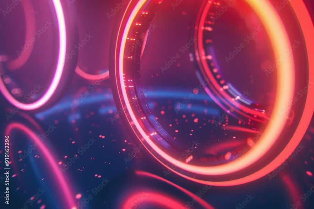 Poster a close-up view of a neon ring on a dark surface, perfect for use in design and photography projects