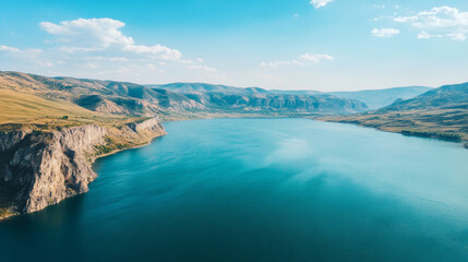 "Aerial view of stunning natural scenery, featuring majestic mountains and serene bodies of water, showcasing the beauty of the landscape."