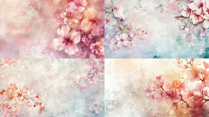 Watercolor gradient wash of delicate blossoms, blending soft pastels seamlessly, creating a dreamy and charming background