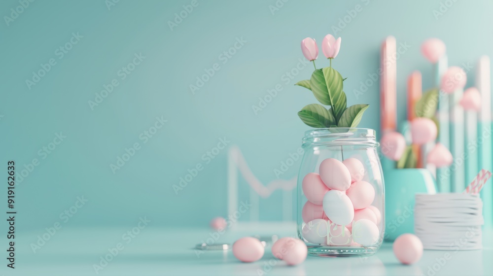 Aufkleber a symbolic representation of retirement savings, with a nest egg in a glass jar surrounded by financ