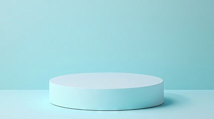 A round pedestal with a solid light blue background, ideal for clean and fresh product displays.