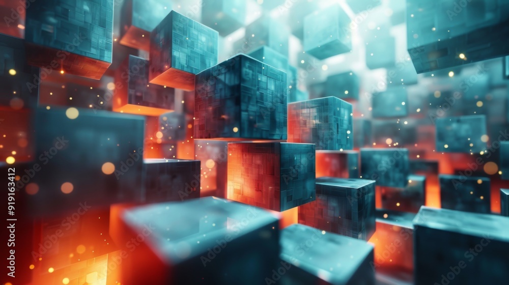 Poster abstract background with floating cubes