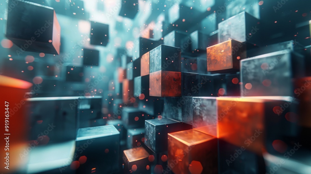 Poster abstract background with floating cubes