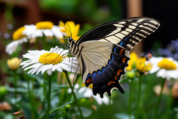 A pollinator garden buzzing with bees and butterflies, each flower attracting different insects.A pollinator garden buzzing with butterflies, each flower attracting different insects.  Generative AI.