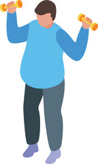 Overweight man lifting weights as part of a home workout routine