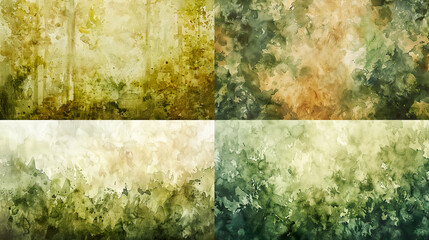 Watercolor grainy wash, soft greens and browns of forest floors, creating a textured and natural background