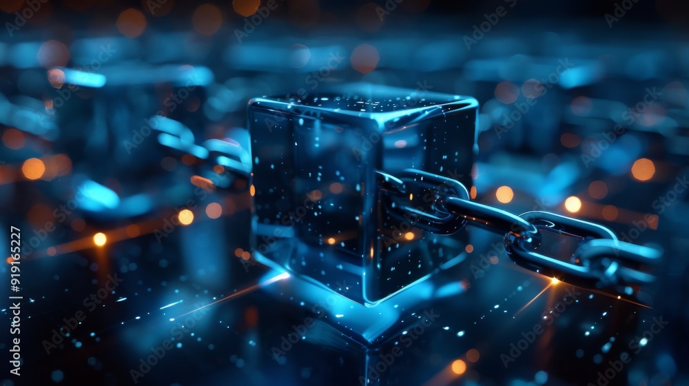 Poster abstract blue cubes connected in a network