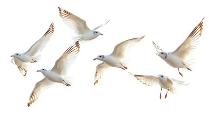 Naklejka premium Seagulls in Flight against a White Background