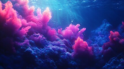 Naklejka premium Underwater Coral Reef with Vivid Pink and Blue Hues