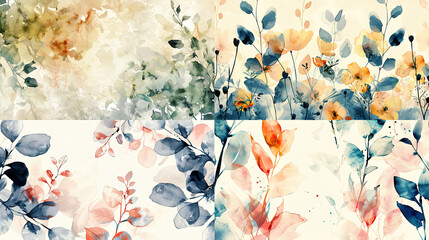 Watercolor ink bleed, gentle hues of botanical illustrations, seamless transitions, serene and detailed effect