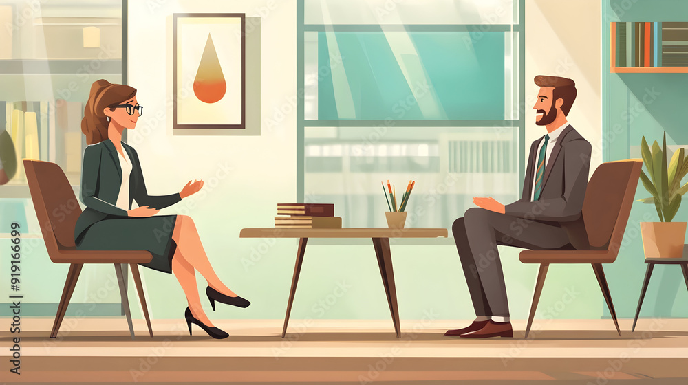 Poster business casual attire for a job interview - an illustration of a job interview setting where the in