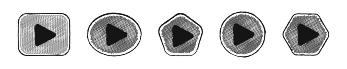 Play button brush style set. Media player brush icons.