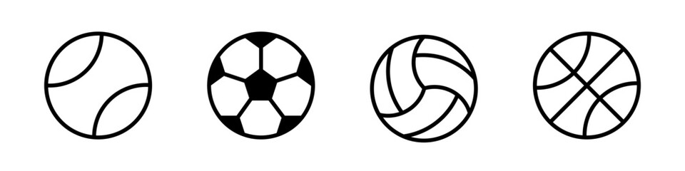 Tennis, football, basketball and volleyball ball vector set. Sport balls icons.