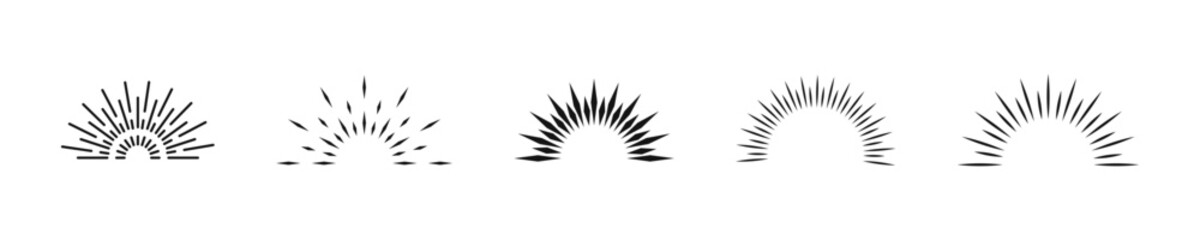 Burst vector set. Flat sunburst icons.