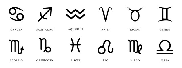 Zodiac signs vector icon set.