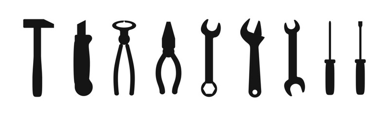 Construction worker tools vector icon set.