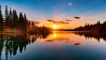 Fototapeta premium Sunset over a serene lake