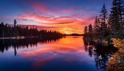 Fototapeta premium Sunset over a serene lake