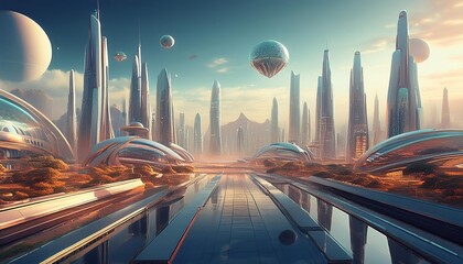 Modern cityscape with futuristic buildings