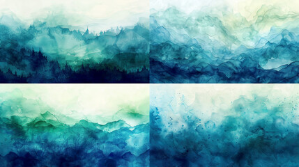 Watercolor ombre, dynamic blues and greens of northern lights, seamless transitions, calming and otherworldly effect