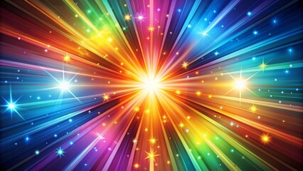 Vibrant colorful starburst vector illustration with shimmering rays, swirling shapes, and glowing textures, perfect for backgrounds, logos, or decorative elements in digital designs.