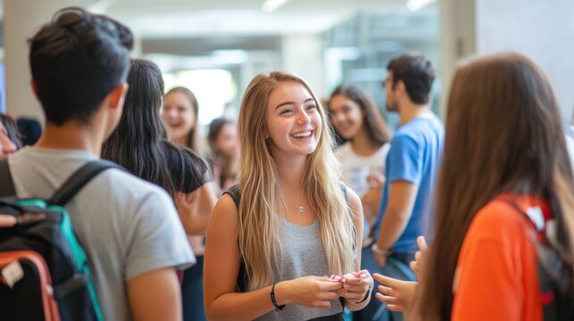 First-year college students gathered in a common area, engaging in ice-breaker activities and conversations, creating connections and building a sense of community as they embark on their new