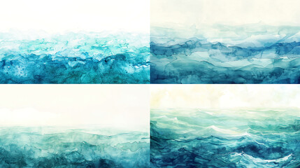 Watercolor ombre, soft blues and greens of ocean waves, creating a serene and refreshing gradient