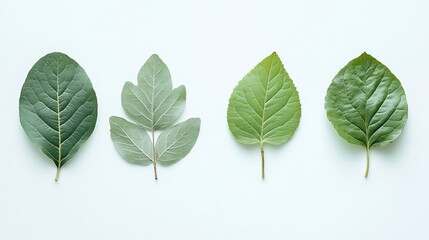 Obraz premium Four Green Leaves on a White Background