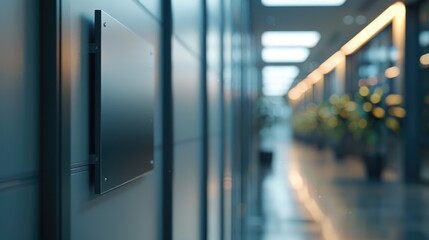 A hallway with multiple metal doors, suitable for use in commercial or industrial settings