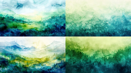 Watercolor ombre, vibrant greens and blues of fantasy landscapes, creating a lively and magical gradient