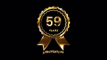 59th Anniversary Celebration. Happy 59 Years Anniversary Animation in Gold Color on the Transparent Background, Alpha Channel. Great for greetings, celebrations, events, and gifts.