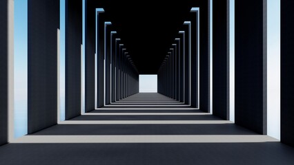 Architecture background geometric arched interior 3d render