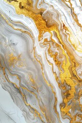Gold and white marble background with golden waves, surreal organic fluid shapes, high resolution