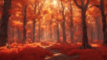 illustration. autumn forest landscape, in bright autumn colors