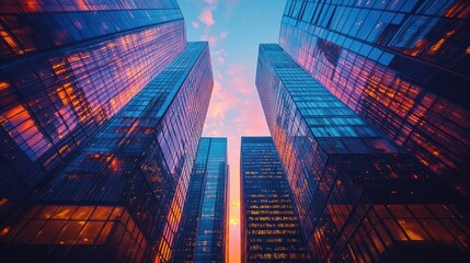 A modern city center in daylight, with skyscrapers sparkling under a clear sky.