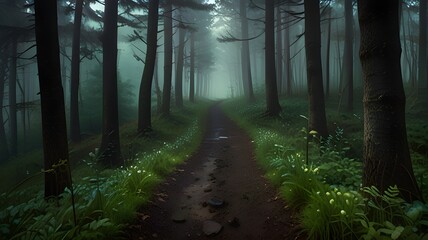 Obraz premium The concept of uncertainty,A path through the forest with no one knowing where it is going