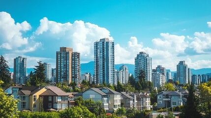 Obraz premium Urban Skyline with Blue Skies and White Clouds