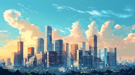 Obraz premium Sunrise Over a Modern City Skyline
