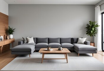 Modern living room interior with sofa and painting frame . Cozy Scandinavian Style Room with Two Empty Picture Frames. 