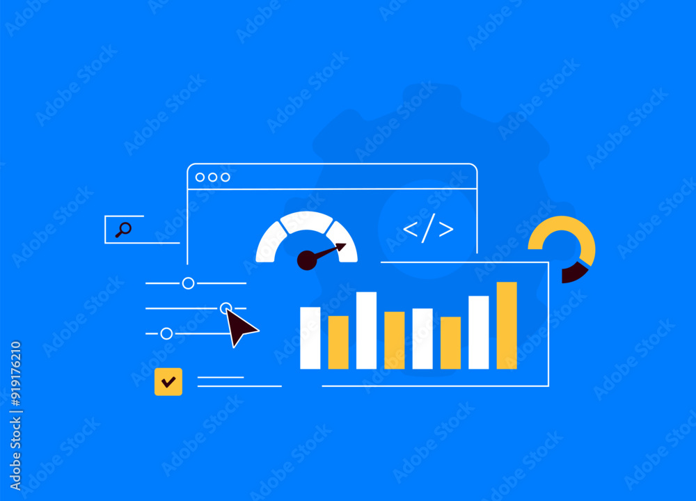 Poster website performance testing with speed checking, load time, technical seo optimization, analytics, s