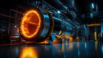 A large, glowing object sits in a dark room