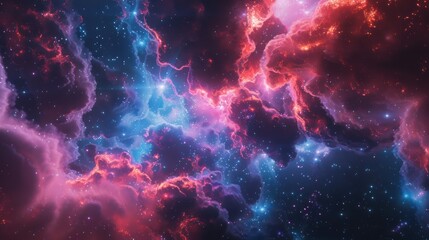 Cosmic Nebula with Red and Blue Gas Clouds