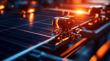 A close up of a solar panel with a camera on it