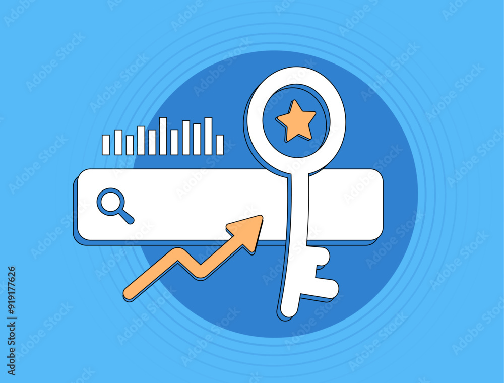 Poster keyword targeting illustration. seo target keywords for search optimization. keyword research and di