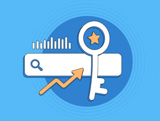 Keyword targeting illustration. SEO target keywords for search optimization. Keyword research and digital marketing analytics. For seo strategies, content marketing, and online visibility visuals