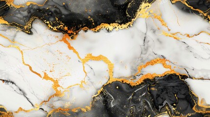Obraz premium Abstract marble texture with gold and black veins on white background. Seamless pattern and Generative AI.