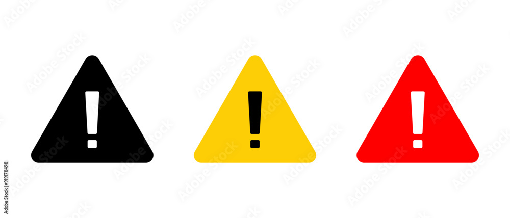 Poster warning, caution icon set in generic design. exclamation mark symbol on triangle shape