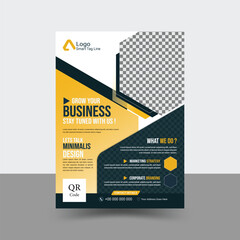 Company Modern Creative Clean Blueish Black, Mustard  Business Flyer Vector Template Design. Business Flyer Design For Business And Personal  Use. 