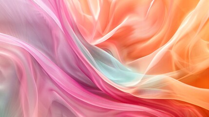 The background has graceful curves and lines of pink, teal, and orange. Concept of fluidity fabric, of sand swirling, of elegance and movement. Hharmonious striking design 